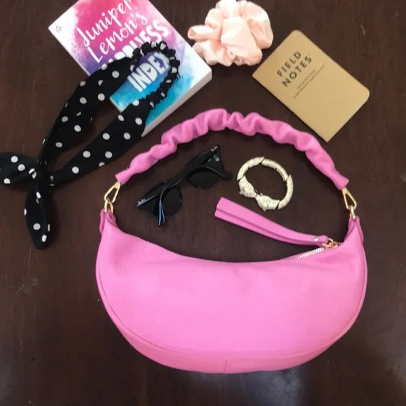 Ultra Pink Italian Leather Crescent / Sling Shoulder Bag - Picture 5 of 12